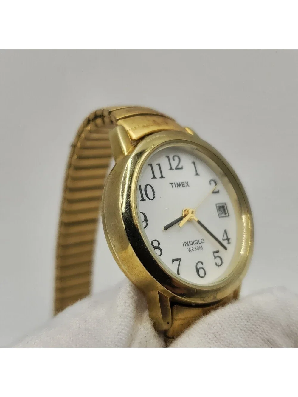 Timex Indiglo Womens Watch 25mm Gold Tone Stretch Band Date Dial New Battery